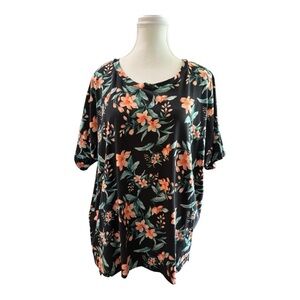 White Birch Black Floral Print T-Shirt Size 1X